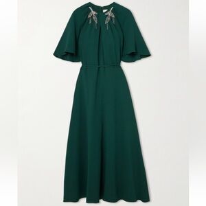 ERDEM Dark Green Crystal Dress with Embellished Neckline